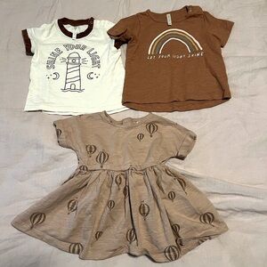 Rylee + Cru Baby Size 3-6 month lot dress plus two tops neutral 100% cotton